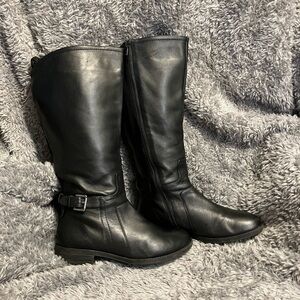 David Tate Lasso Black Leather Tall Lace-Up Wide Riding Calf High Boots Sz 8W